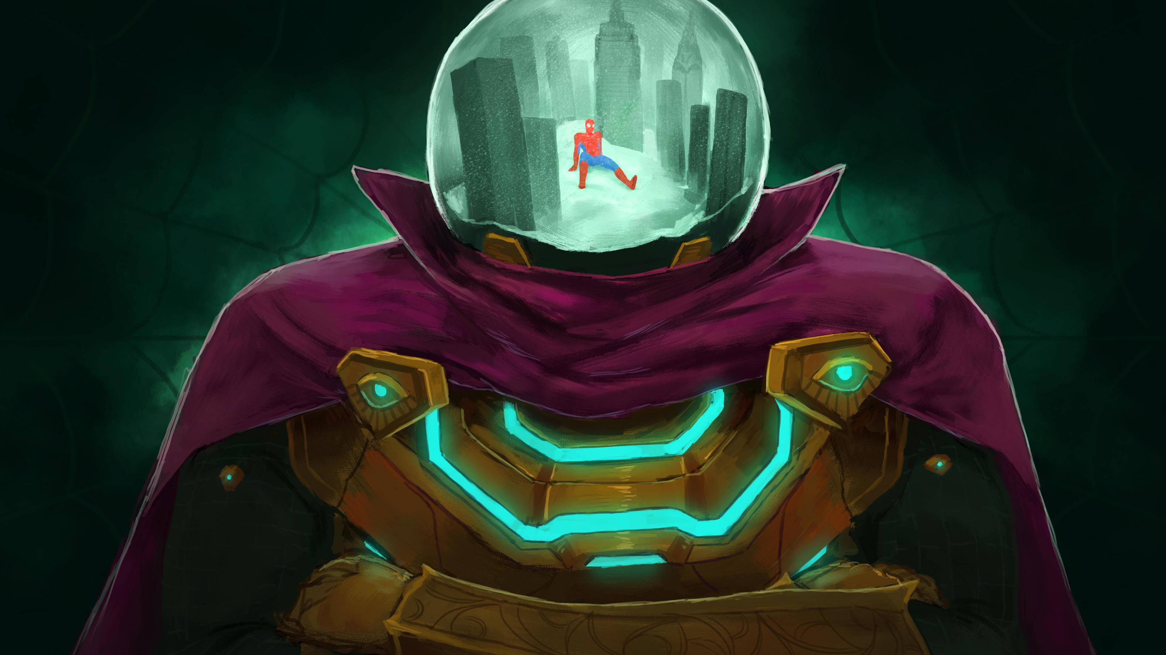 Mysterio, purple cloak, glowing armor, 4K Desktop Wallpaper
