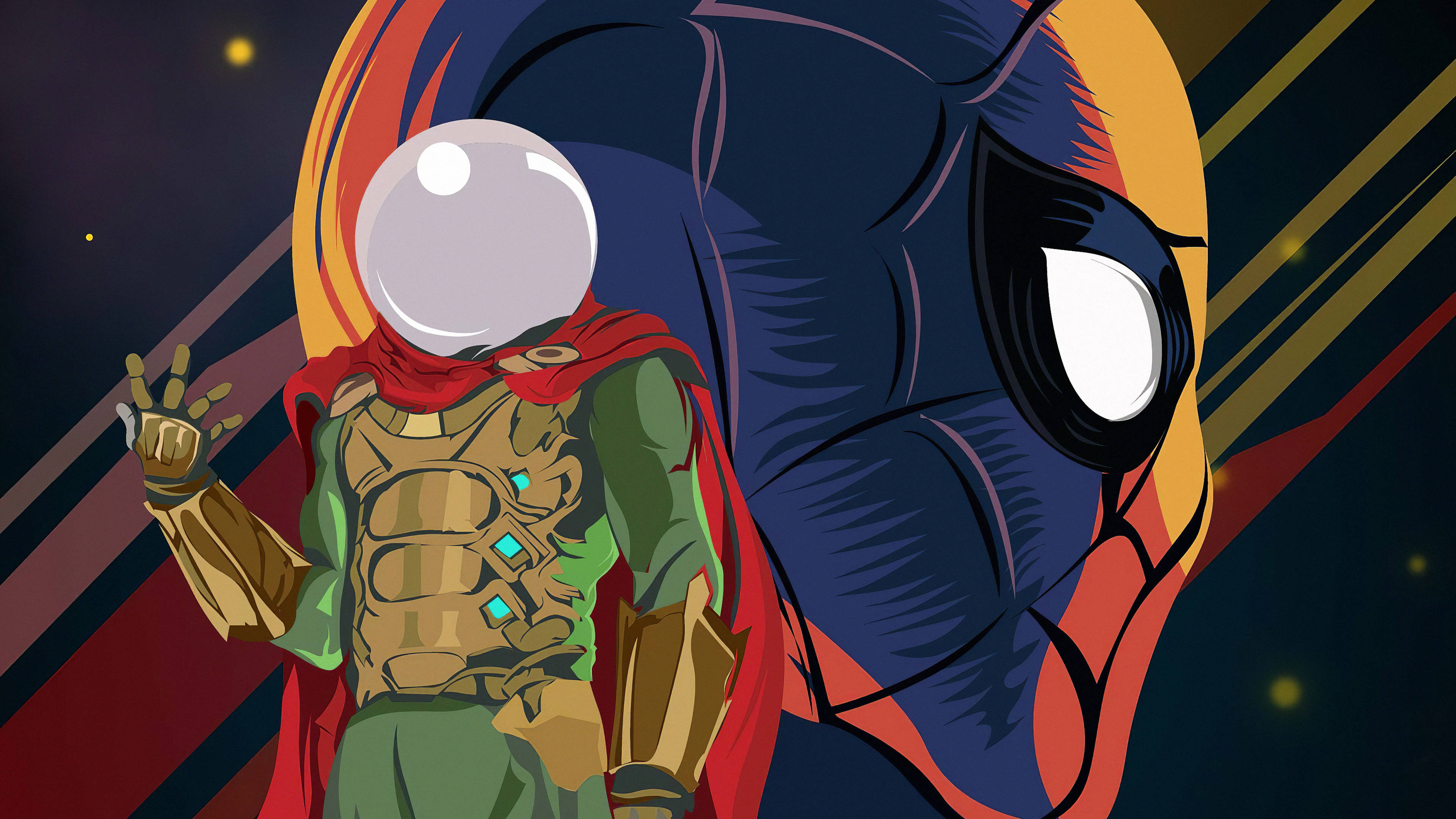 Mysterio, cosmic background, glowing helmet, 4K Desktop Wallpaper