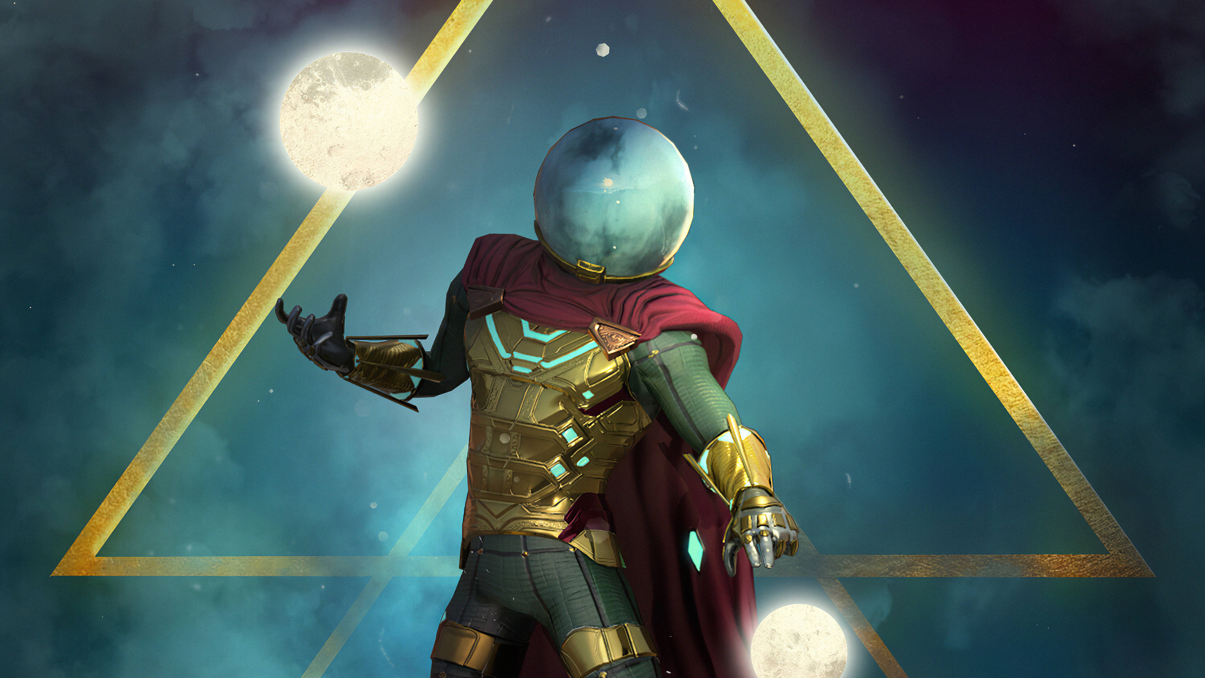 Mysterio, gold armor, red cape, 4K Desktop Wallpaper