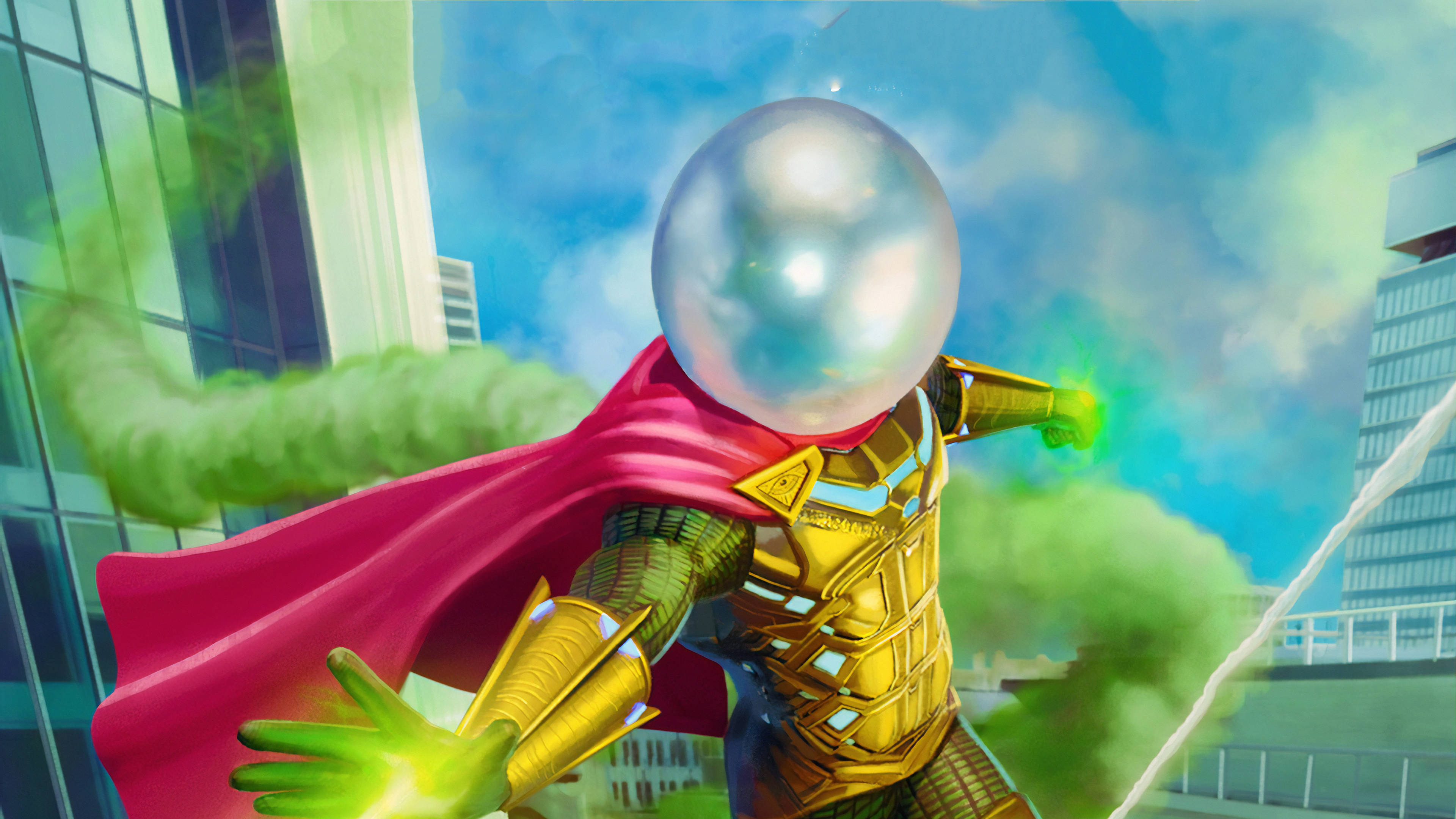 Mysterio, golden armor, glass dome head, 4K Desktop Wallpaper