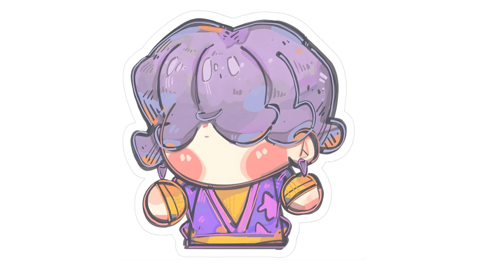Mystery Saja, chibi-style, purple hair, Full HD Desktop Wallpaper