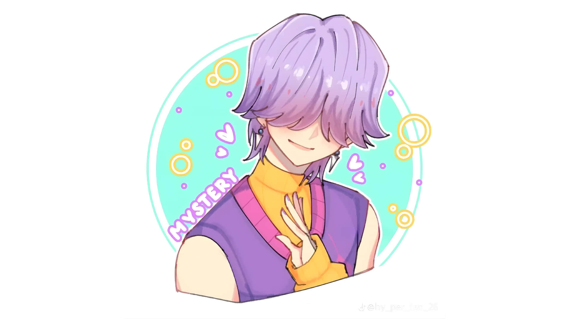 Mystery Saja, purple hair, yellow turtleneck, Full HD Desktop Wallpaper