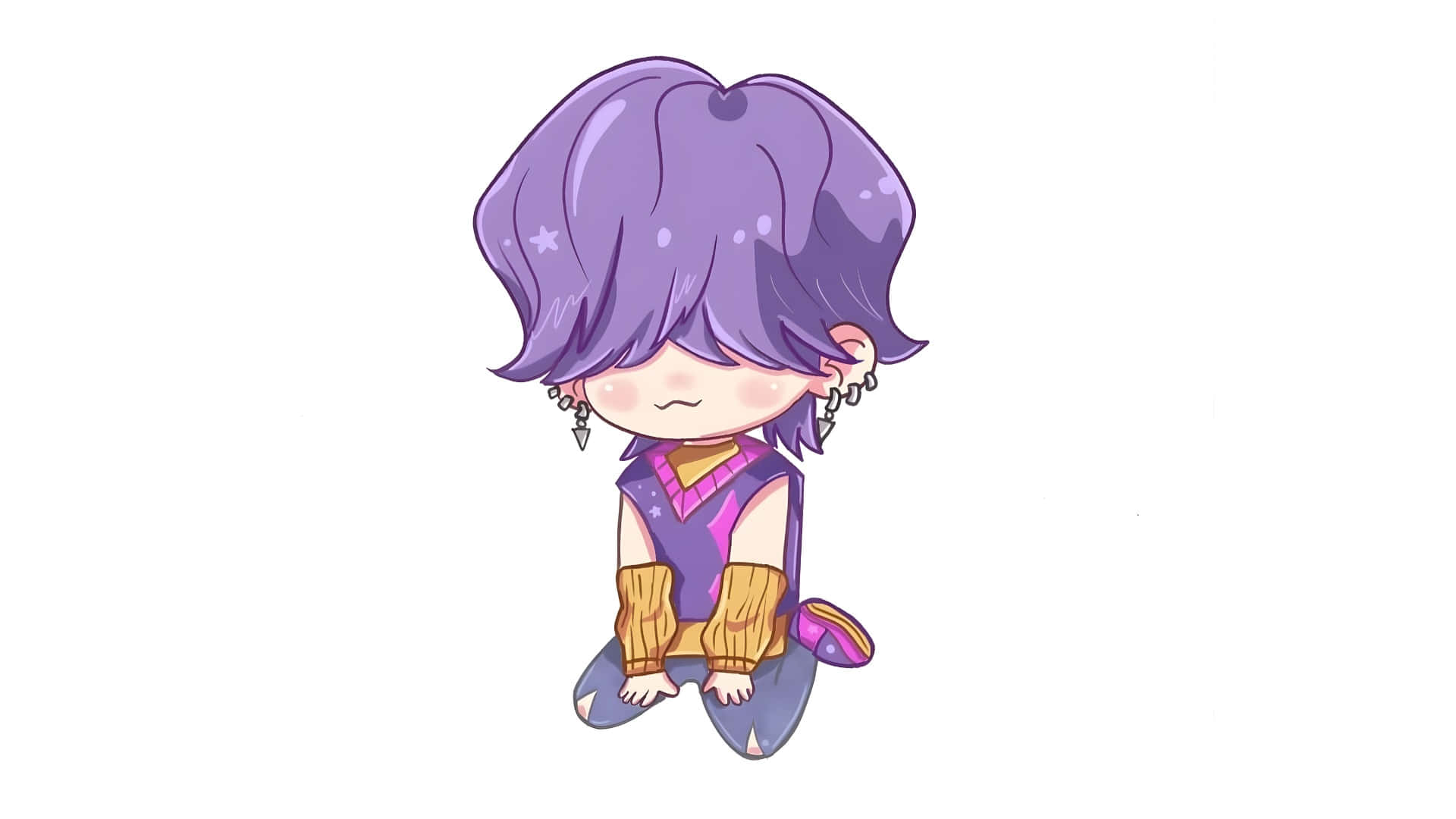 Mystery Saja, purple hair, star accents, Full HD Desktop Wallpaper