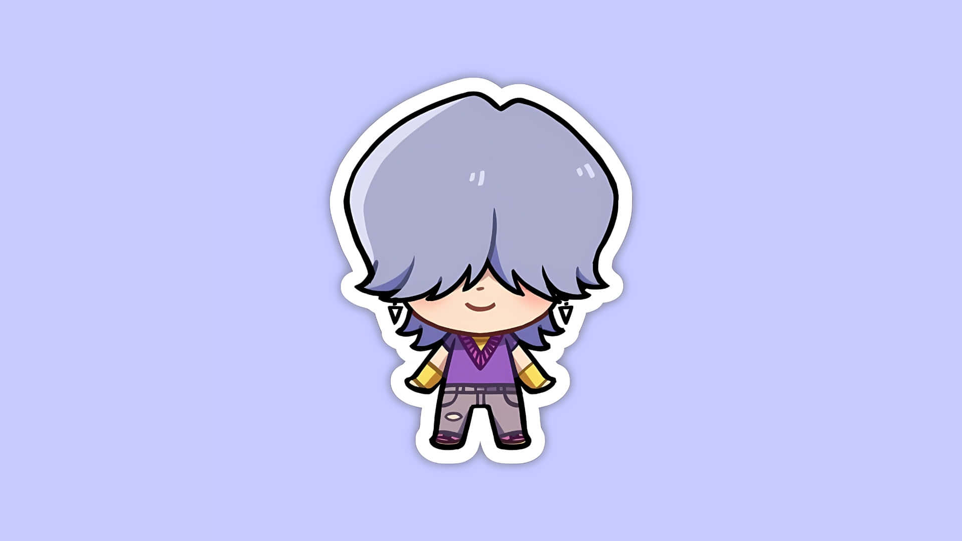 Mystery Saja, chibi sticker, gray hair, Full HD Desktop Wallpaper