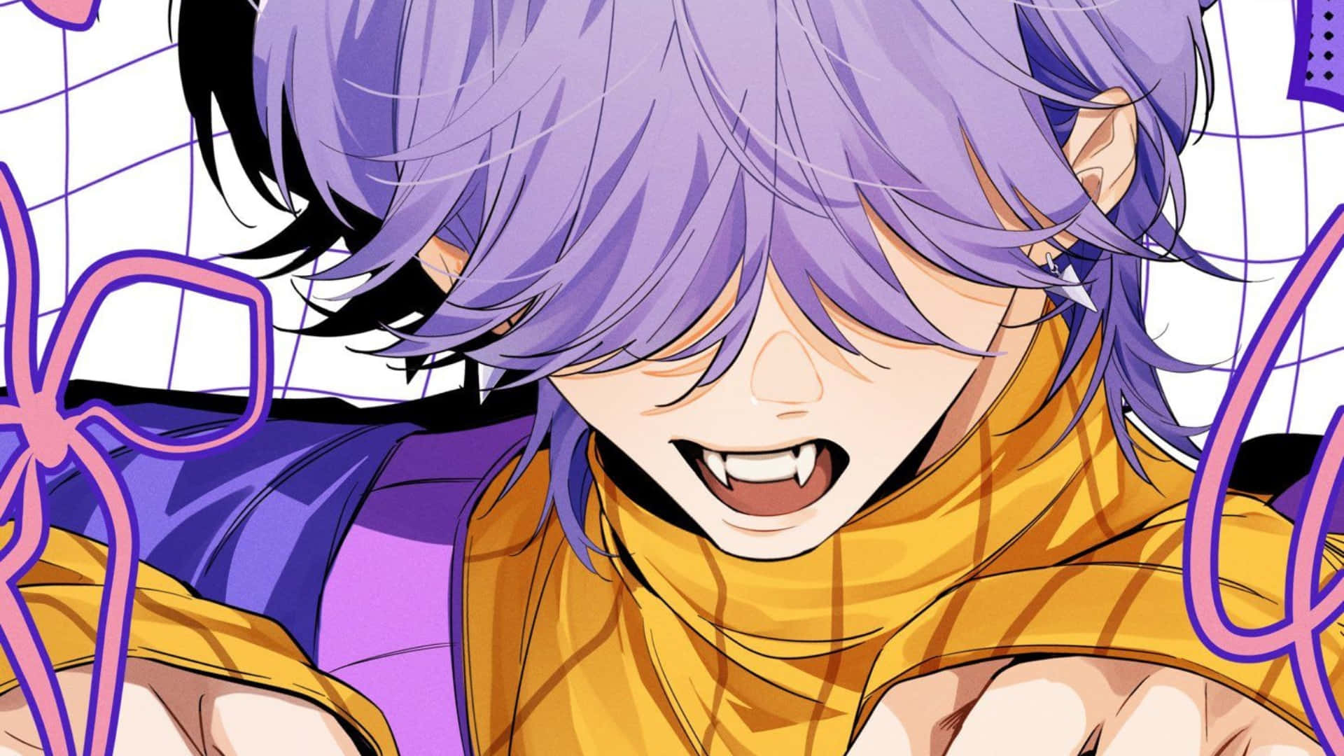 Mystery Saja, purple hair, fangs, Full HD Desktop Wallpaper