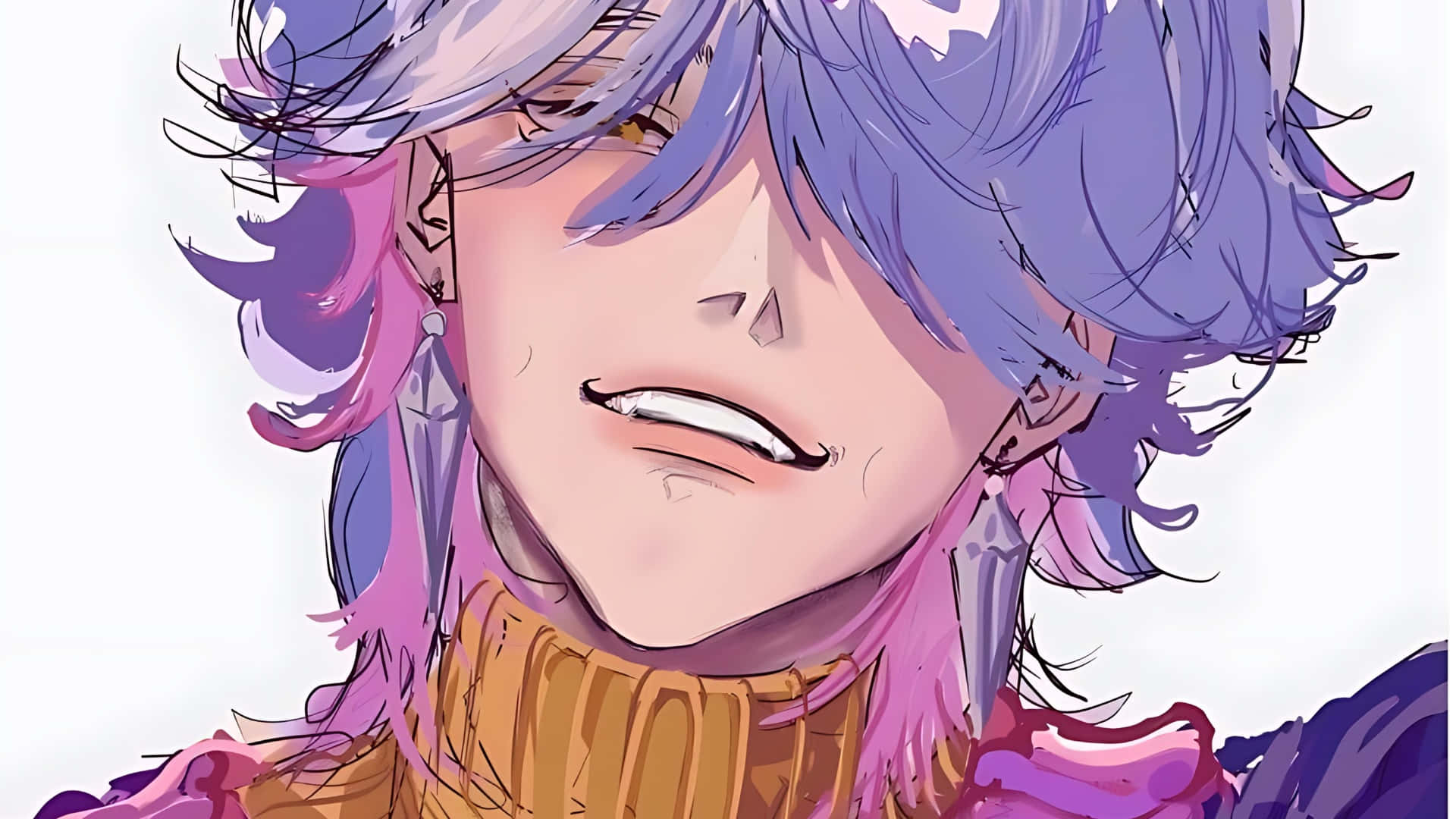 Mystery Saja, purple and pink hair, brown turtleneck sweater, Full HD Desktop Wallpaper