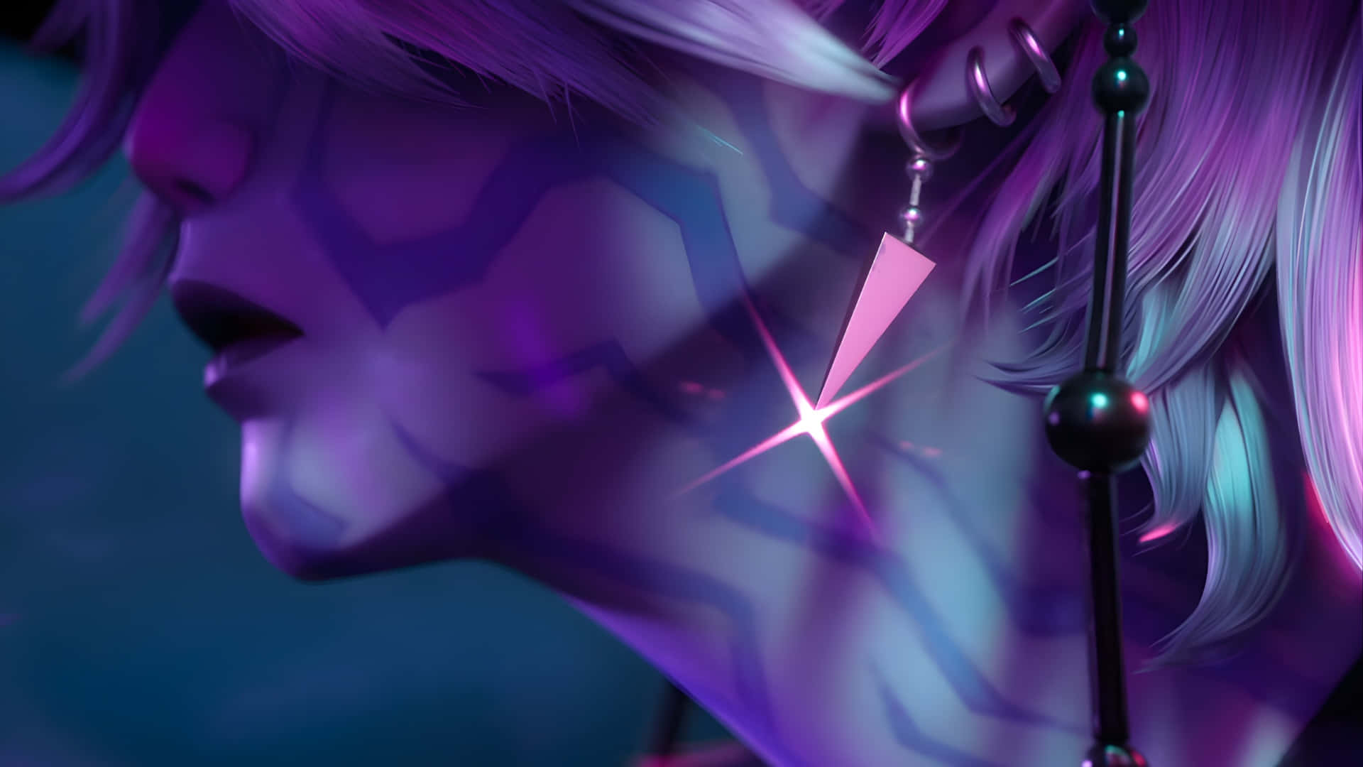 Mystery Saja, neon lights, purple hair, Full HD Desktop Wallpaper