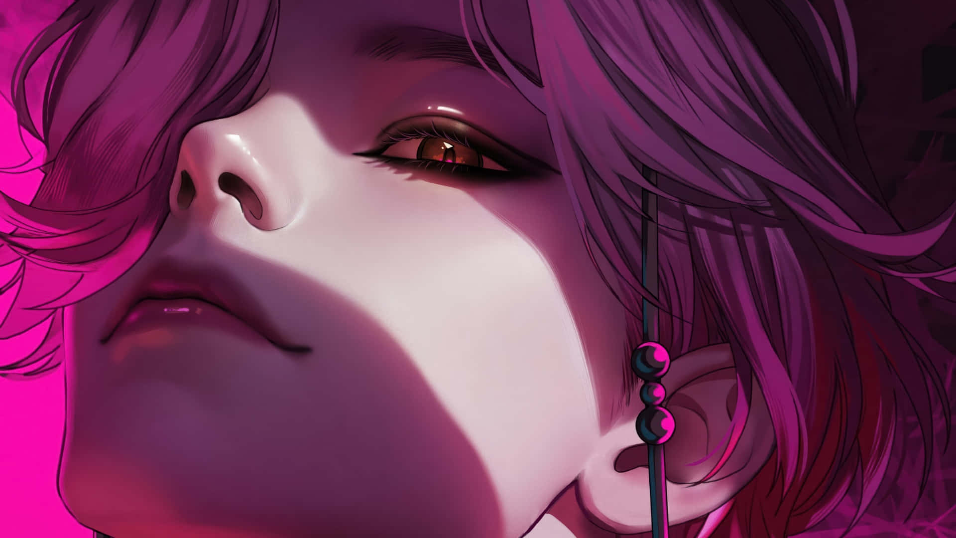 Mystery Saja, purple hair, amber eyes, Full HD Desktop Wallpaper