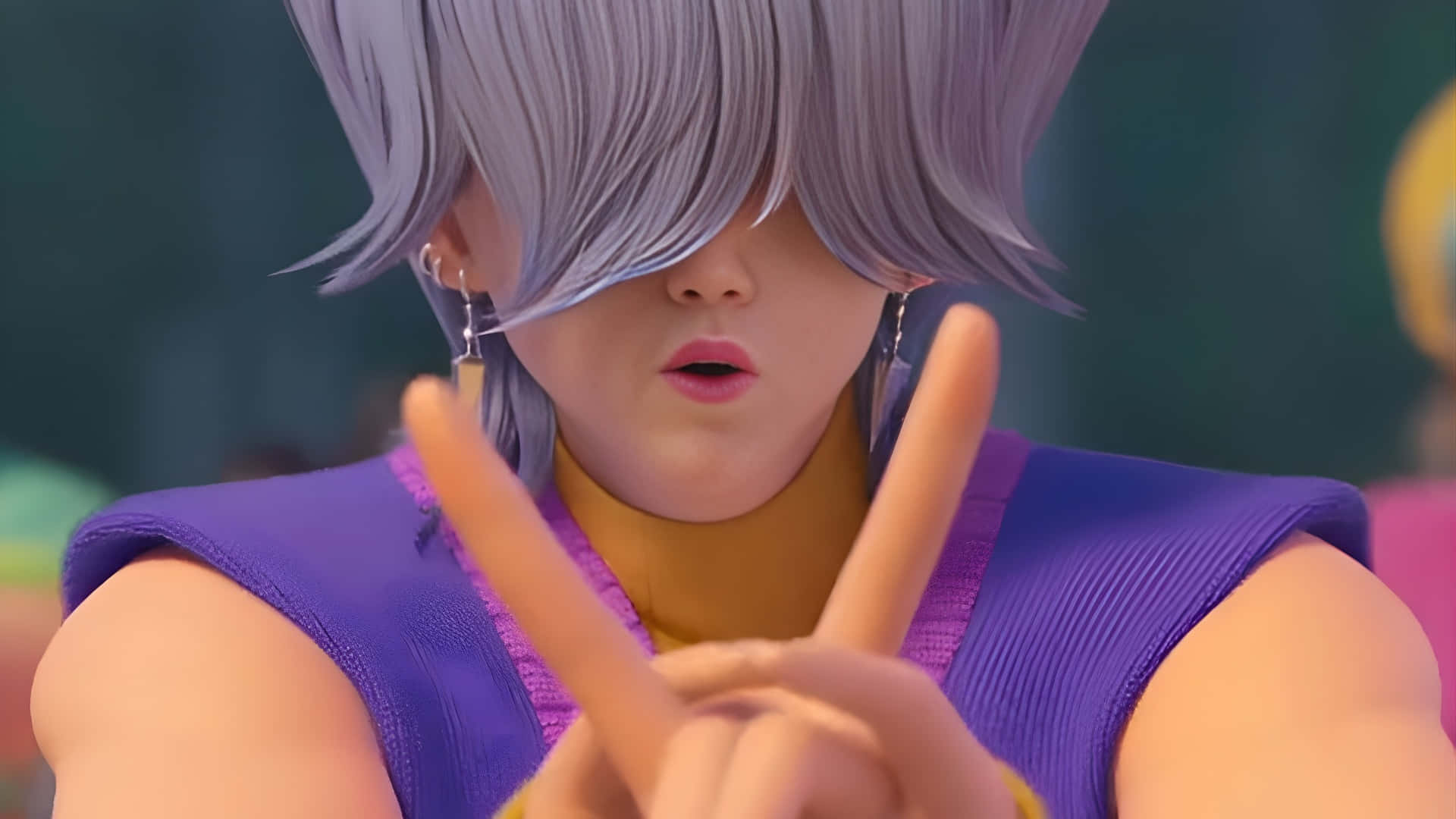 Mystery Saja, silver hair, purple top, Full HD Desktop Wallpaper