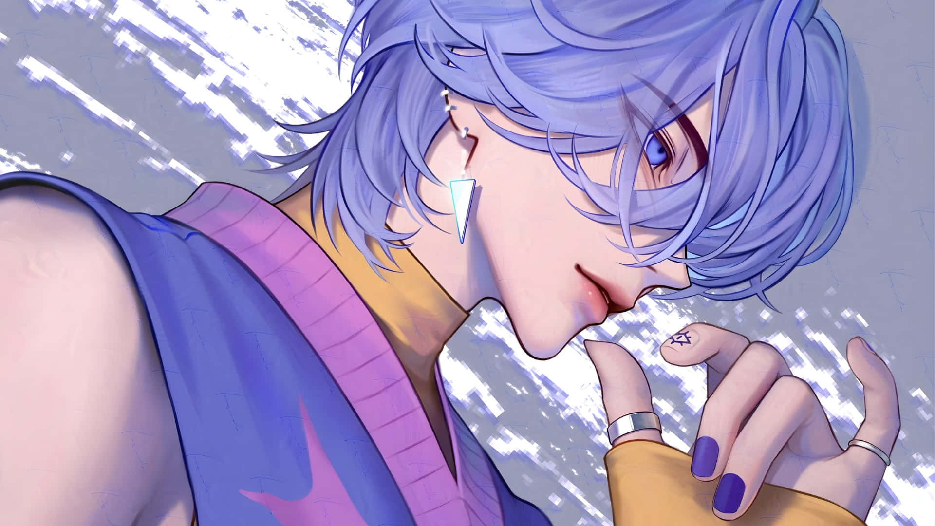 Mystery Saja, lavender hair, blue eyes, Full HD Desktop Wallpaper