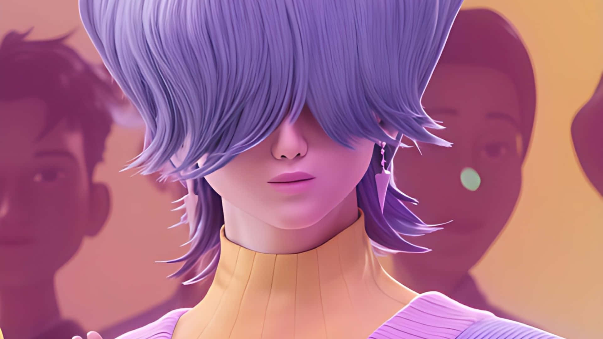 Mystery Saja, lavender hair, yellow turtleneck, Full HD Desktop Wallpaper