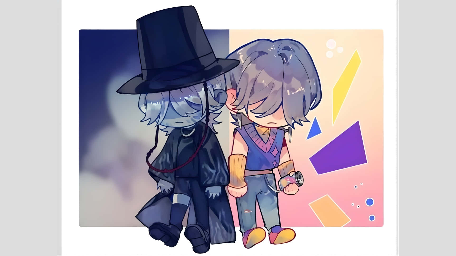 Mystery Saja, chibi anime characters, black top hat and coat, Full HD Desktop Wallpaper
