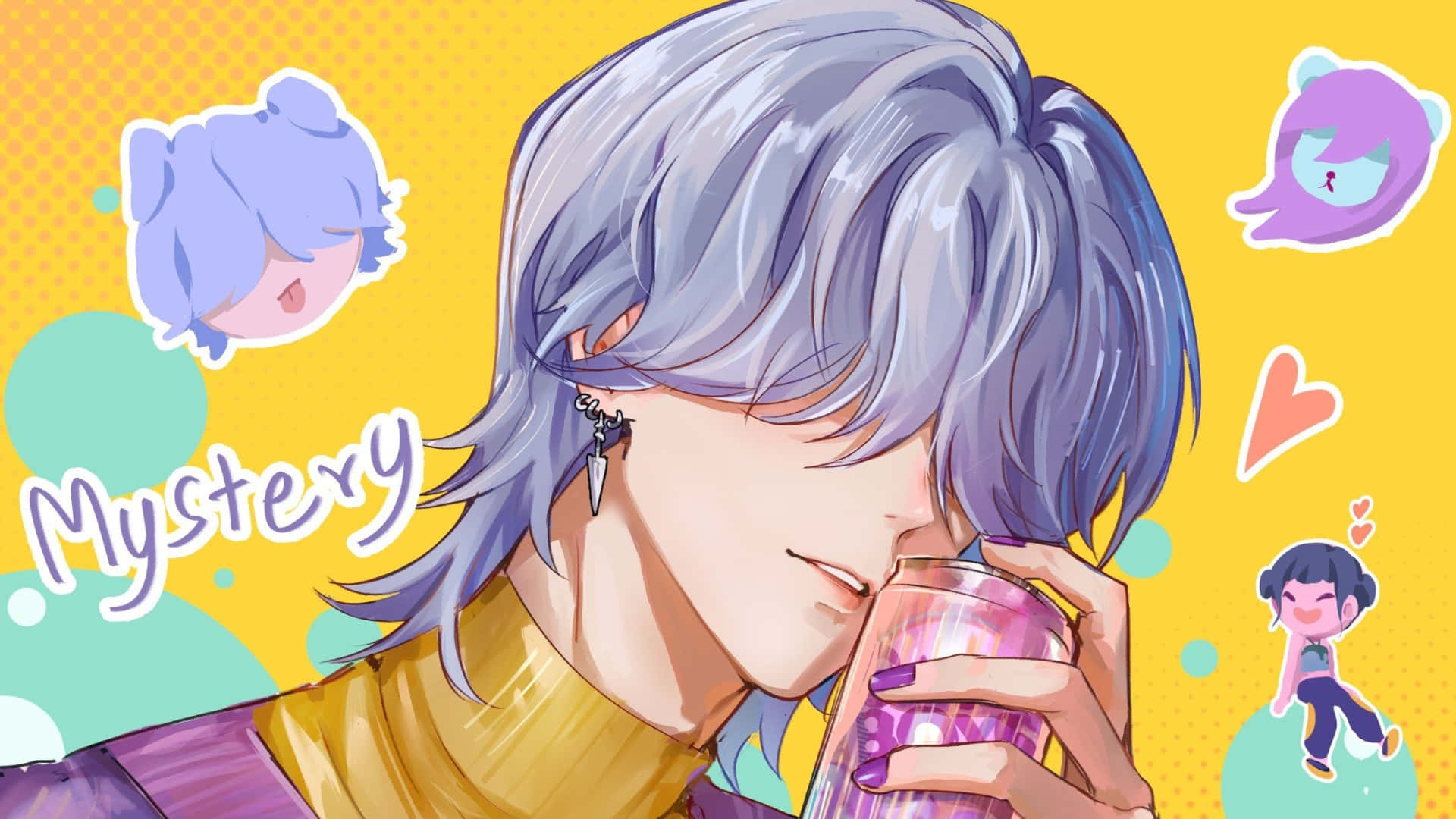 Mystery Saja, silver-haired anime character, glowing pink can, Full HD Desktop Wallpaper