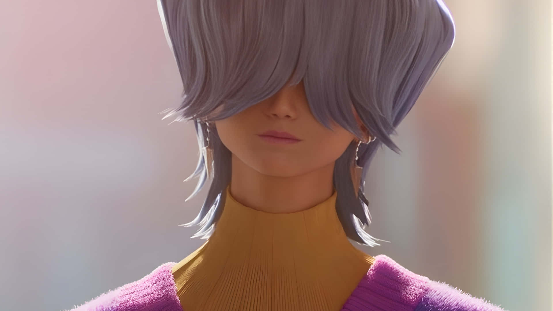 Mystery Saja, lavender hair, yellow turtleneck, Full HD Desktop Wallpaper