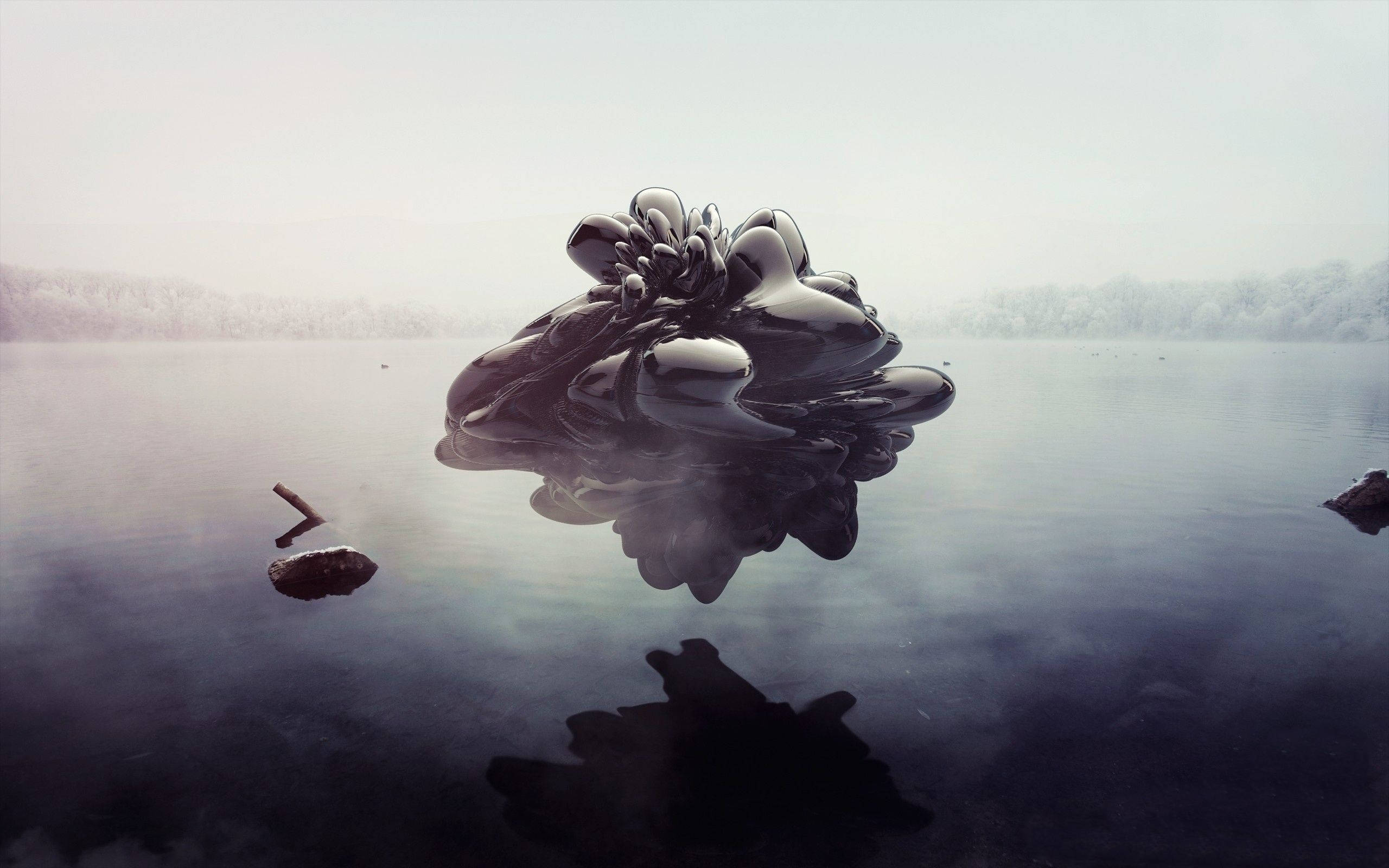 black mystery, nature abstract art, surreal metallic blob, 2K Desktop Wallpaper