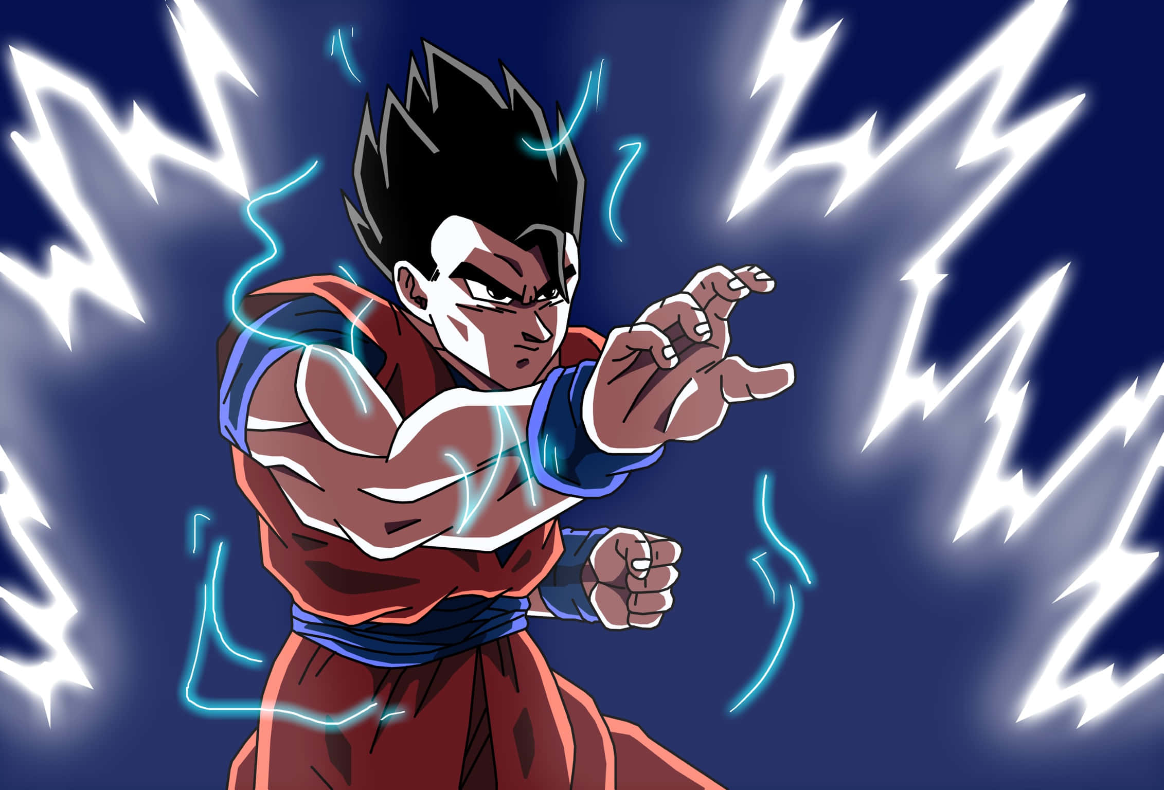 Mystic Gohan, red gi, blue lightning energy, Full HD Desktop Wallpaper