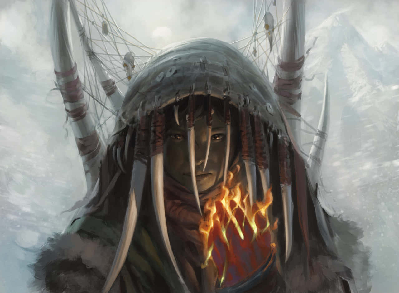 Mystical Artifacts, hooded warrior, flaming chest, HD Desktop Wallpaper