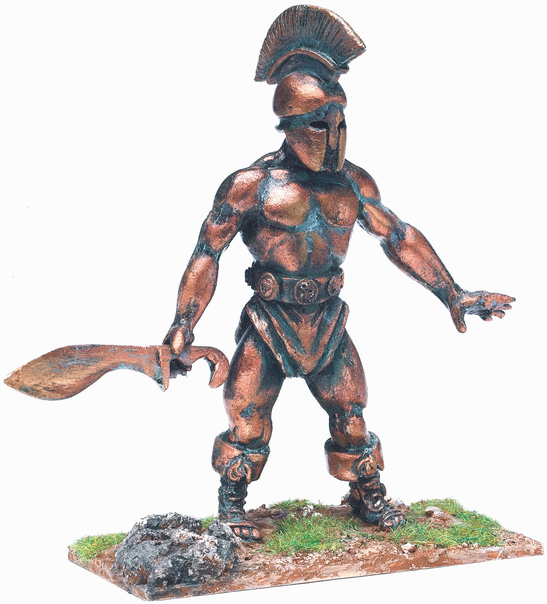 Spartan warrior figurine, bronze-colored, curved sword, Full HD Phone Wallpaper