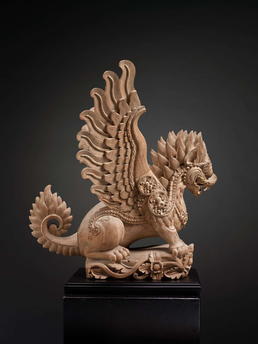 Mystical Artifacts, wooden griffin statue, ornate wings, SD Phone Wallpaper