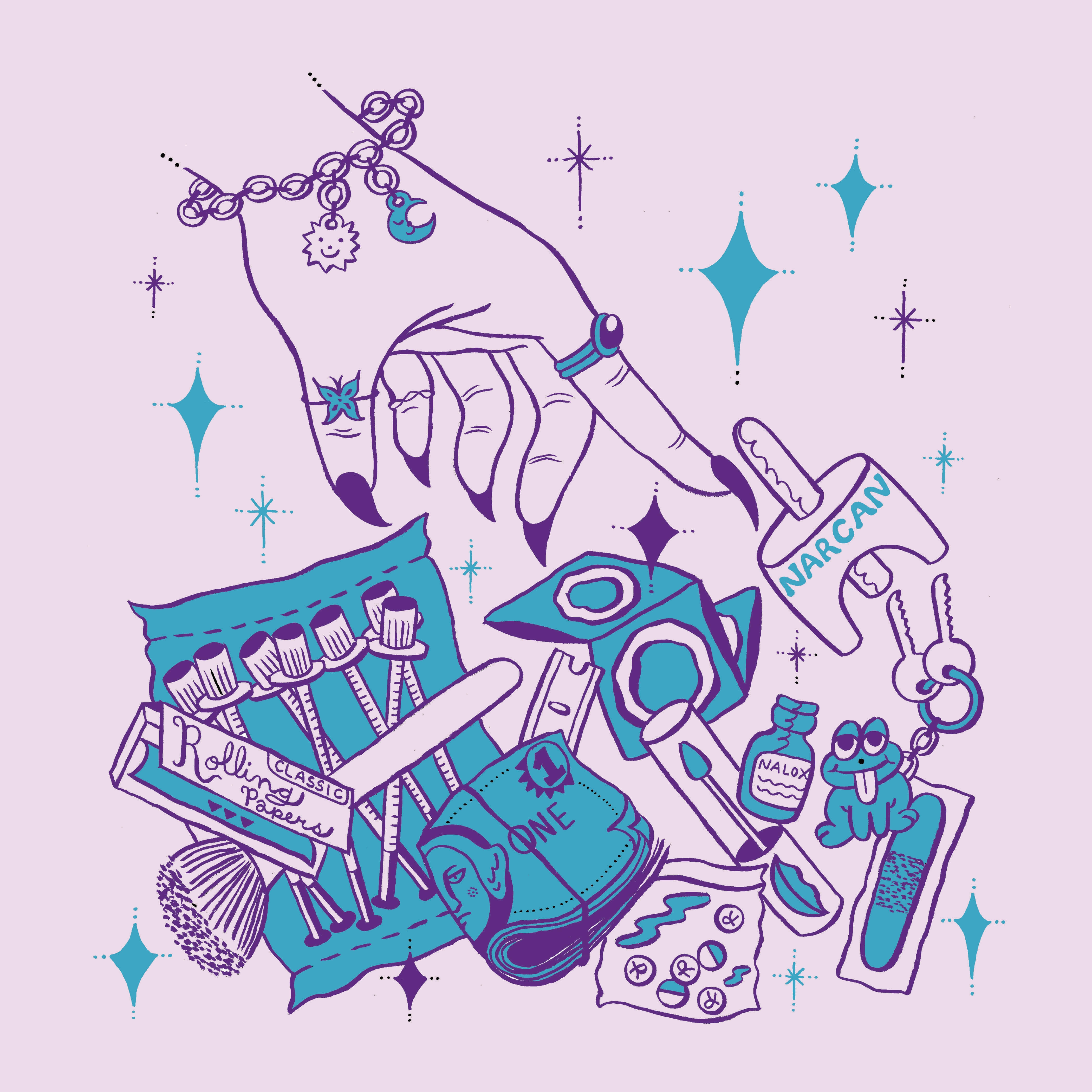 pastel witch aesthetic, pastel pink background, teal stars, 4K Desktop Wallpaper