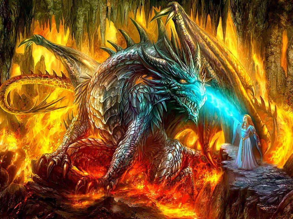 Mystical Dragon, blue-scaled dragon, icy blue fire, SD Desktop Wallpaper