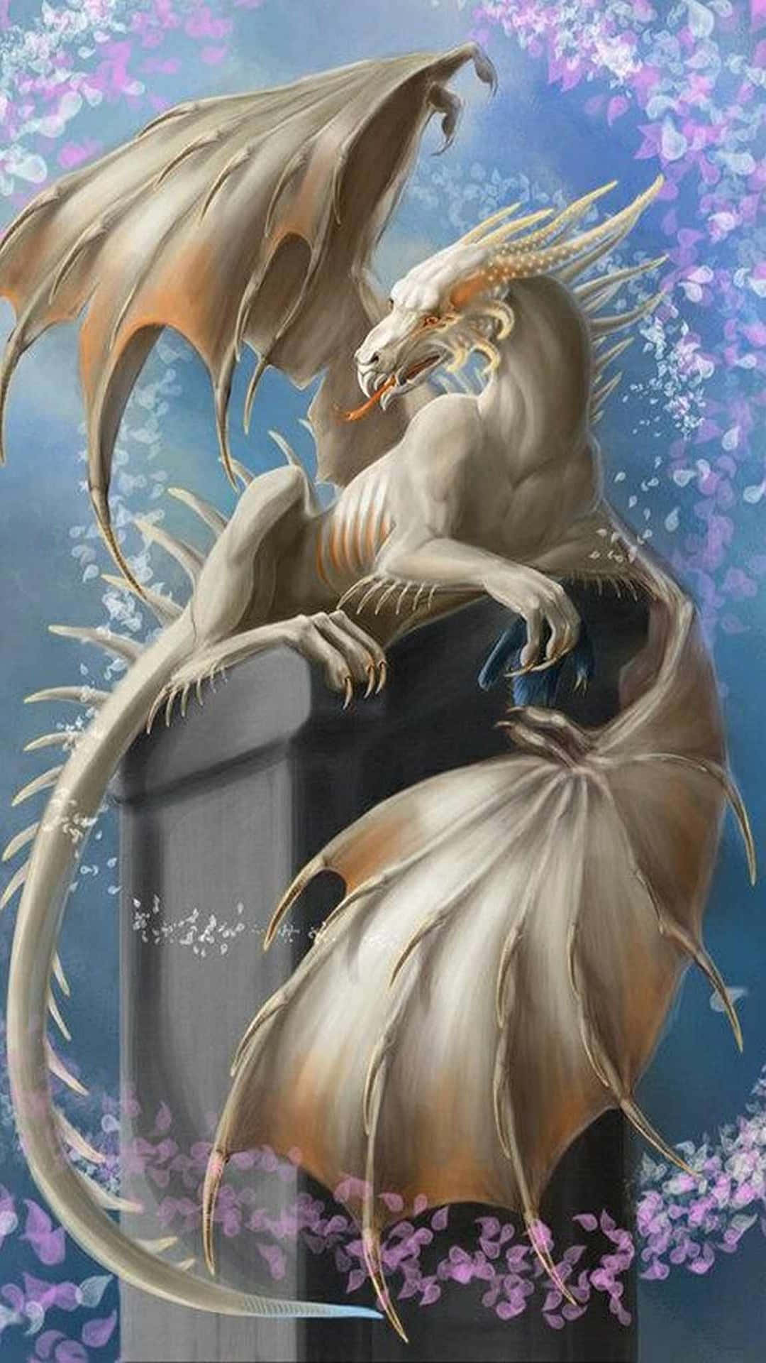Mystical Dragon, white dragon, golden horns, Full HD Phone Wallpaper