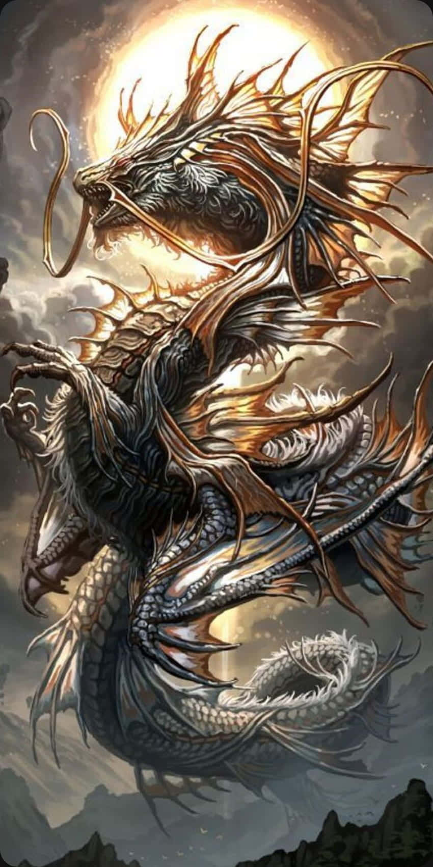 Mystical Dragon, glowing eyes, spiked wings, HD Phone Wallpaper