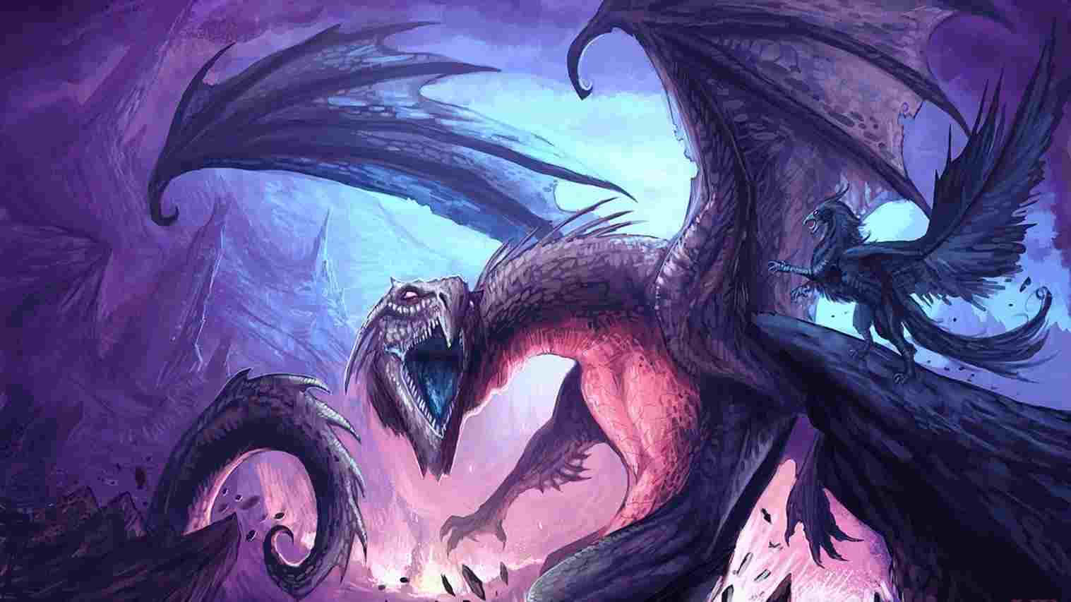 Mystical Dragon, dark dragon, glowing red eyes, HD Desktop Wallpaper