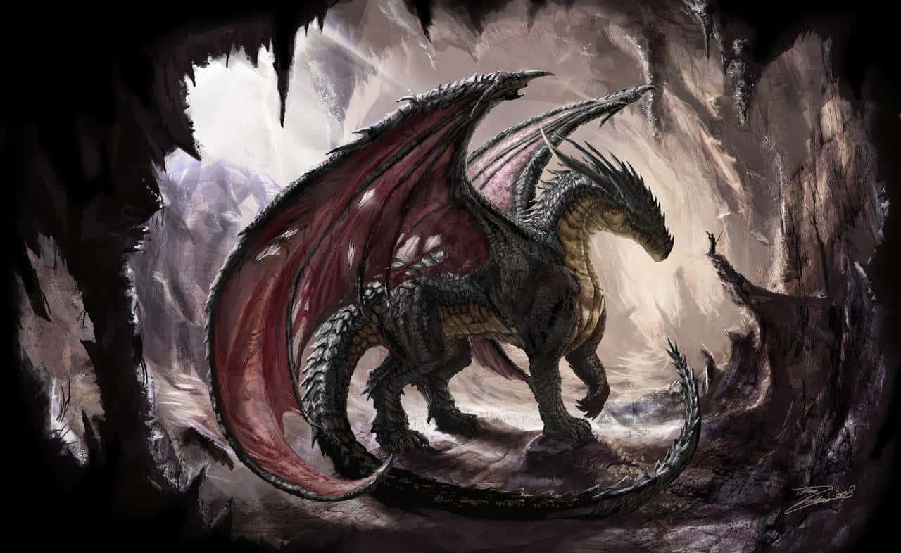 Mystical Dragon, crimson wings, ethereal sunset, HD Desktop Wallpaper