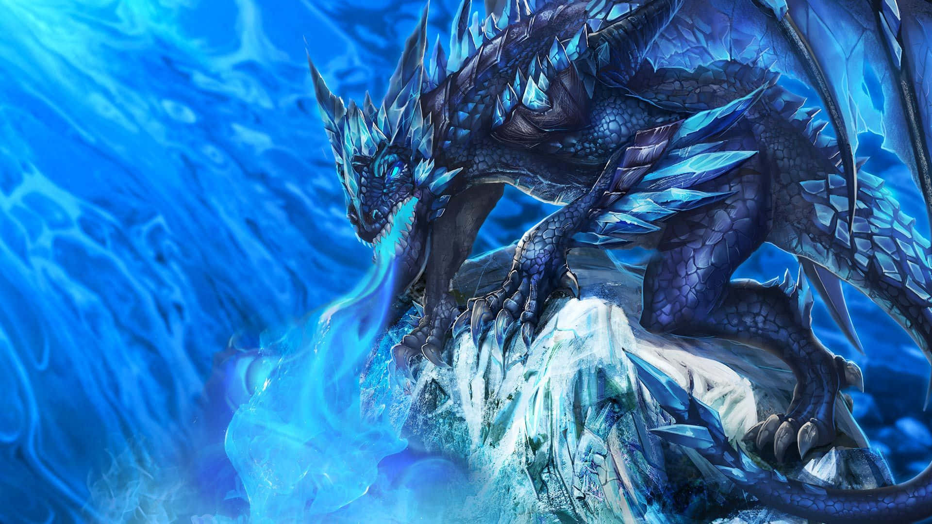 Mystical Dragon, ice dragon, glowing blue scales, Full HD Desktop Wallpaper