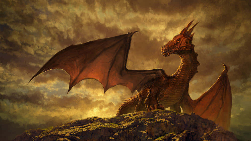 Mystical Dragon, red dragon, rocky cliff, SD Desktop Wallpaper
