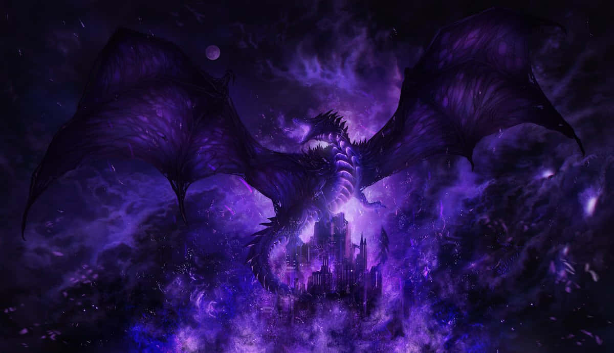 mystical dragon, colossal purple dragon, glowing cityscape, SD Desktop Wallpaper