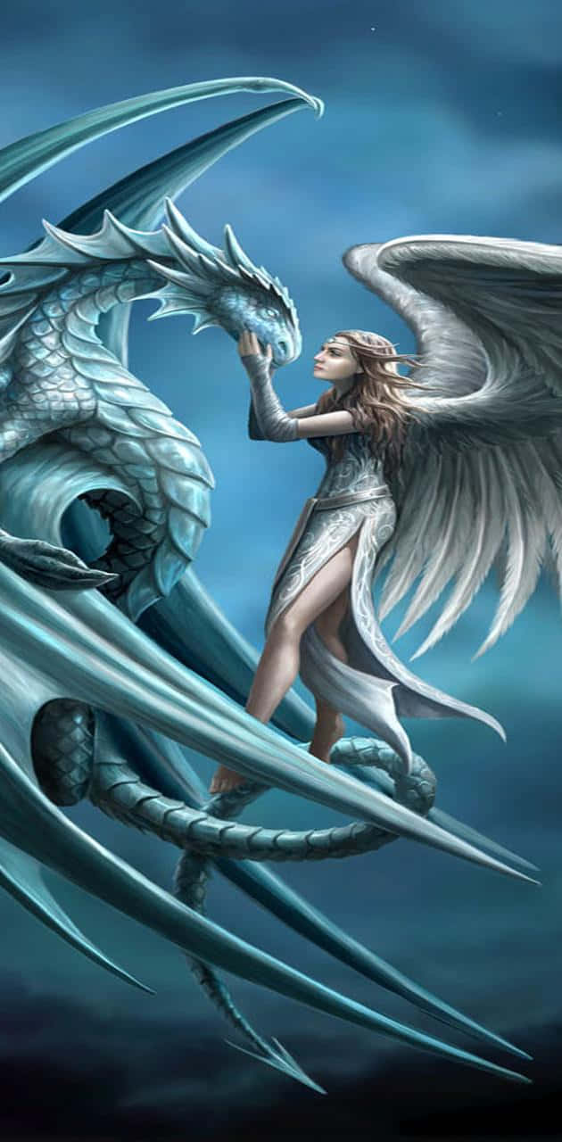 Mystical Dragon, winged woman, silver armor, HD Phone Wallpaper