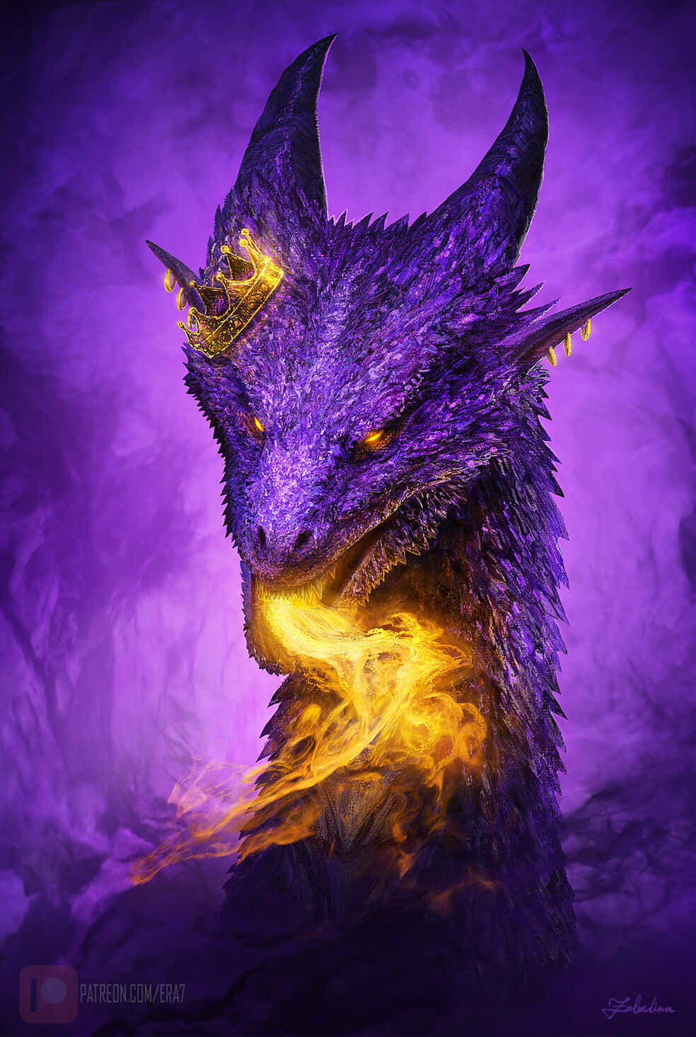 Mystical Dragon, purple dragon, glowing orange eyes, HD Phone Wallpaper