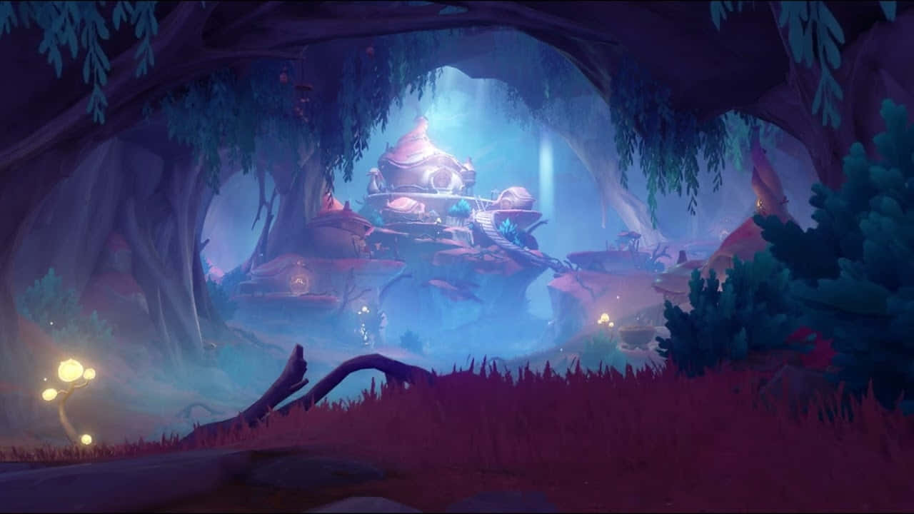 enchanted forest glade, glowing mystical treehouse, cavernous forest, HD Desktop Wallpaper
