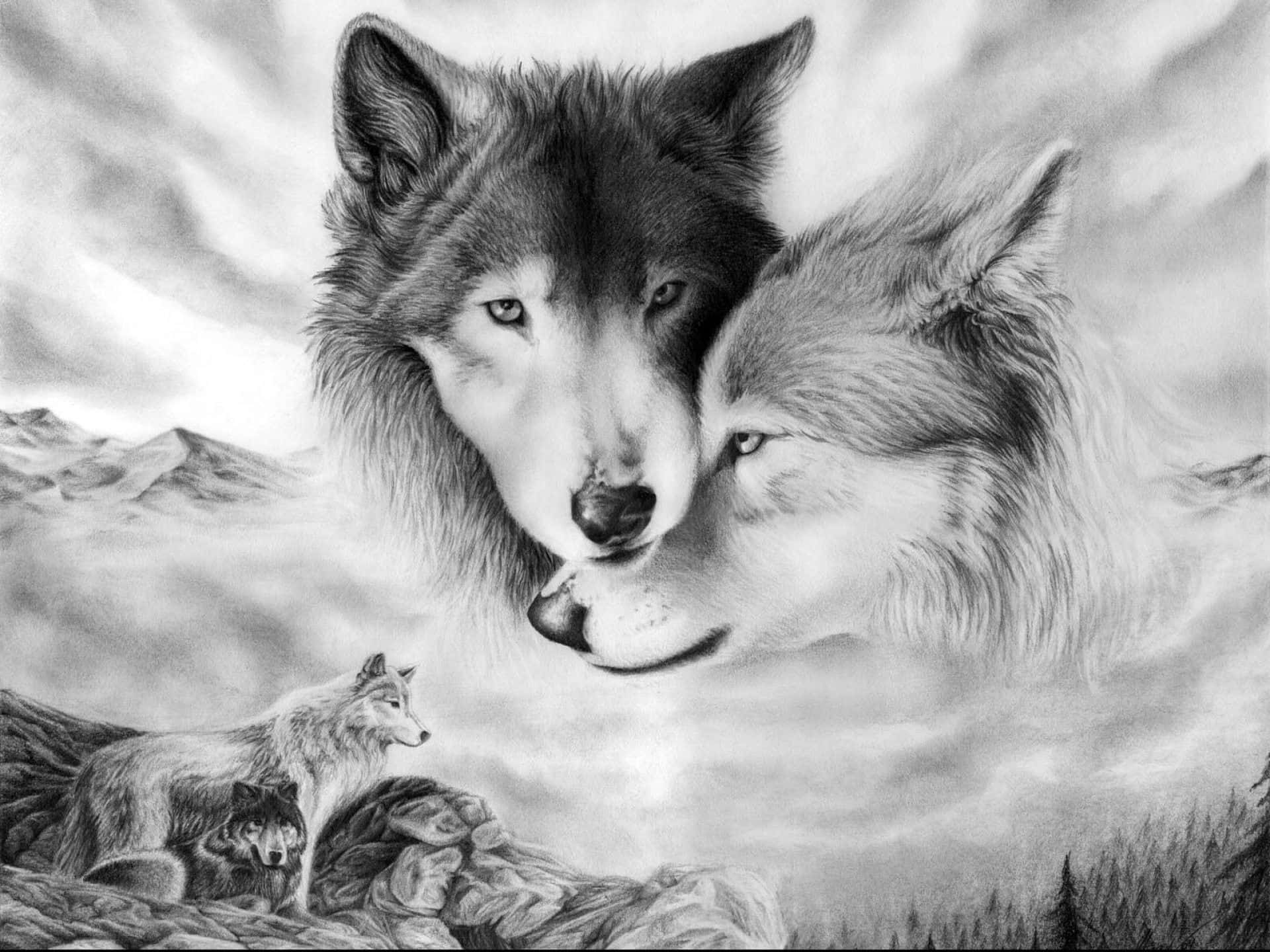 Mystical Wolf, ethereal fog, misty mountain peak, Full HD Desktop Wallpaper