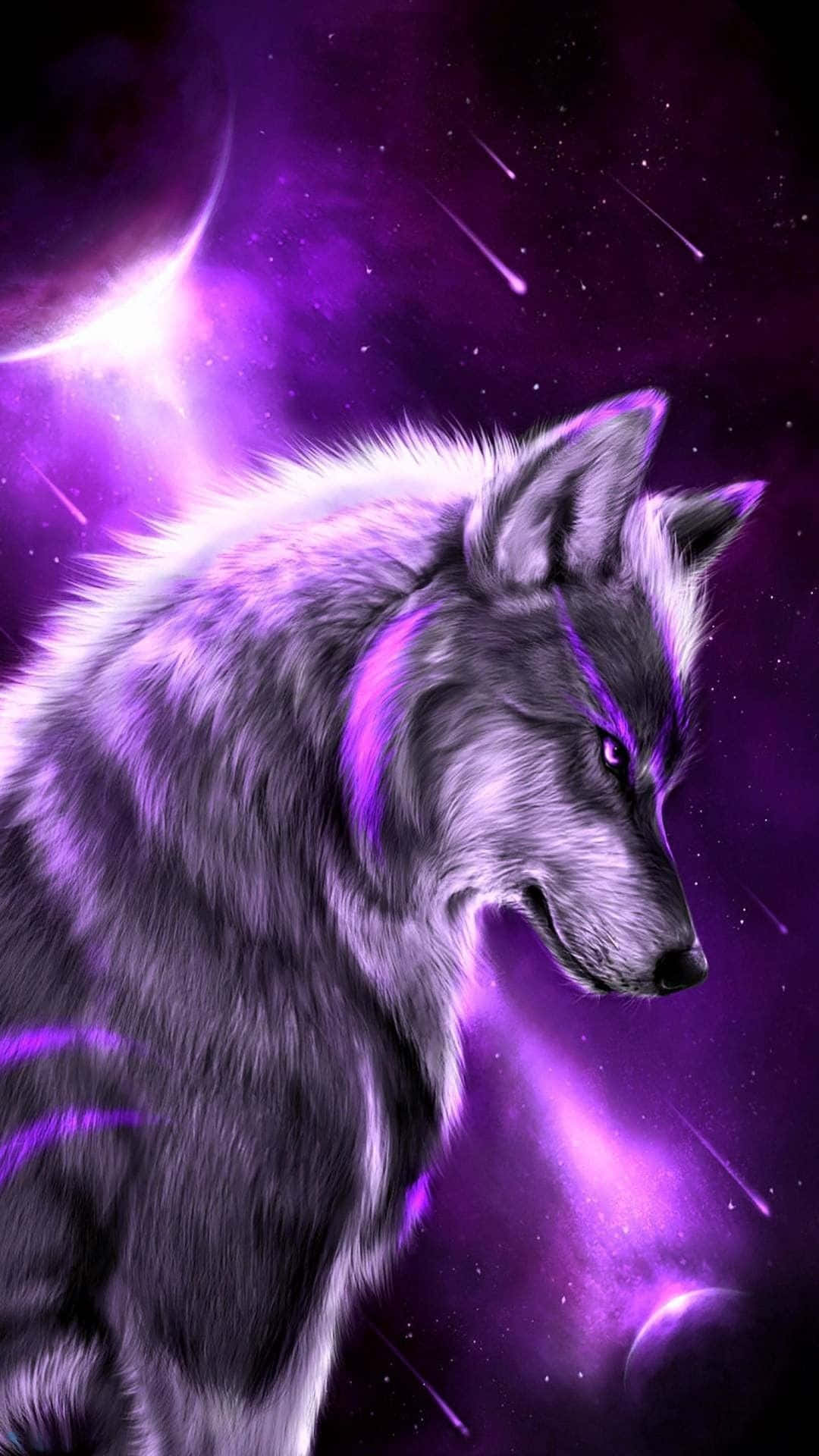 Mystical Wolf, glowing purple fur, cosmic nebula, Full HD Phone Wallpaper
