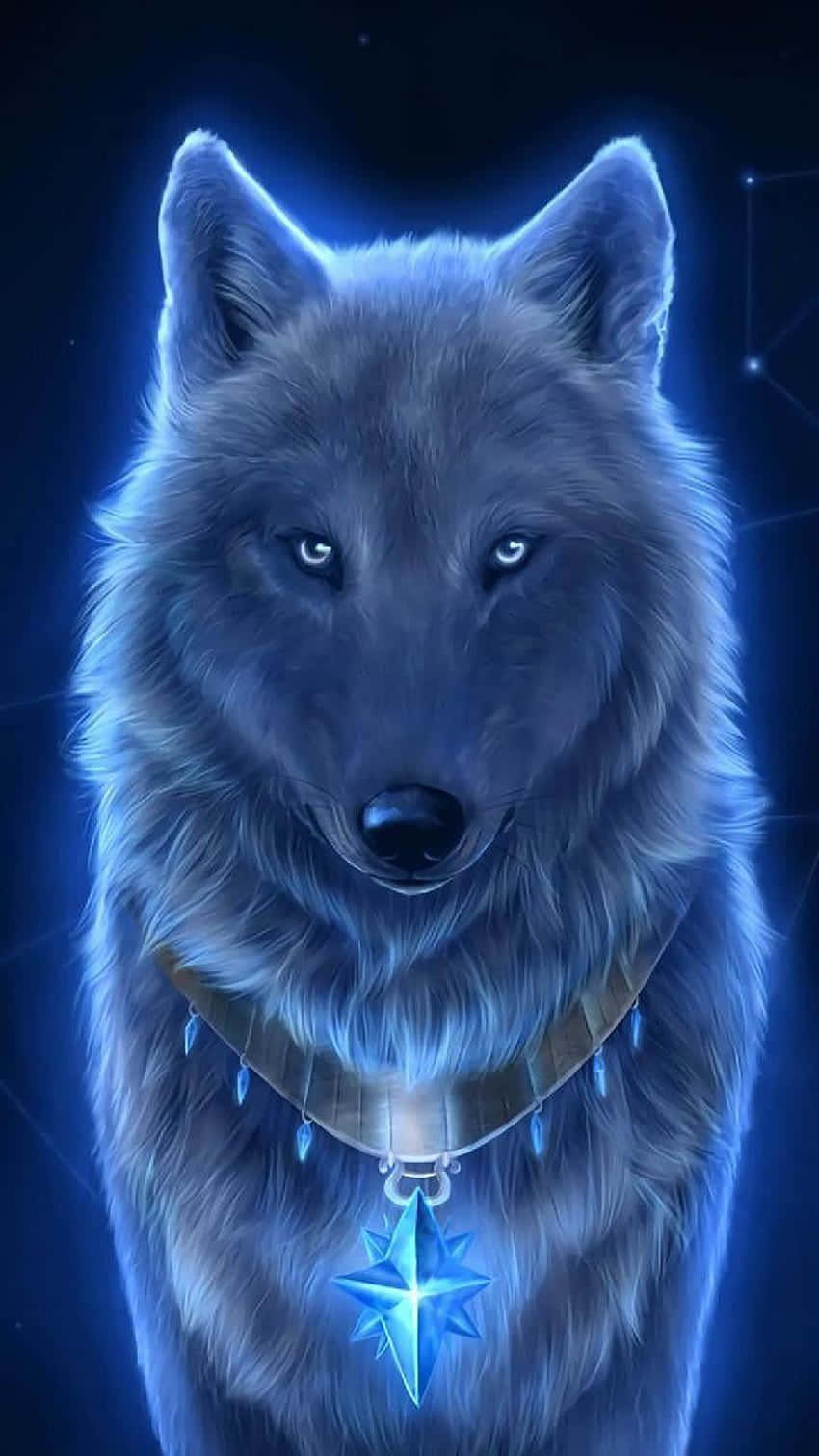 Mystical Blue Wolf, glowing blue wolf, starry eyes, HD Phone Wallpaper