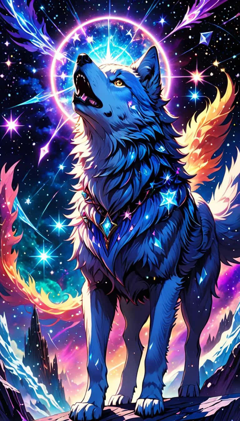 Mystical Galaxy Wolf, blue wolf, glowing eyes, HD Phone Wallpaper
