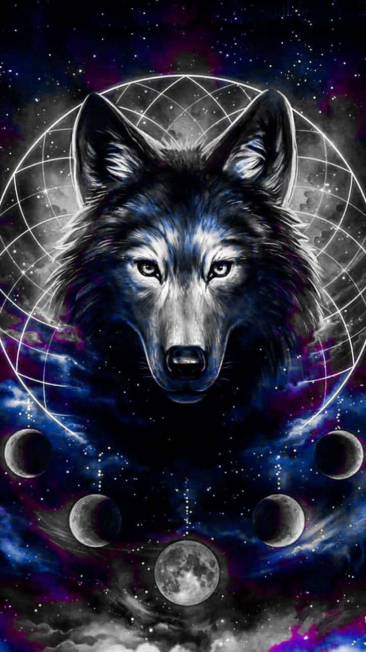 Mystical Cosmic Wolf, glowing eyes, celestial sphere, HD Phone Wallpaper