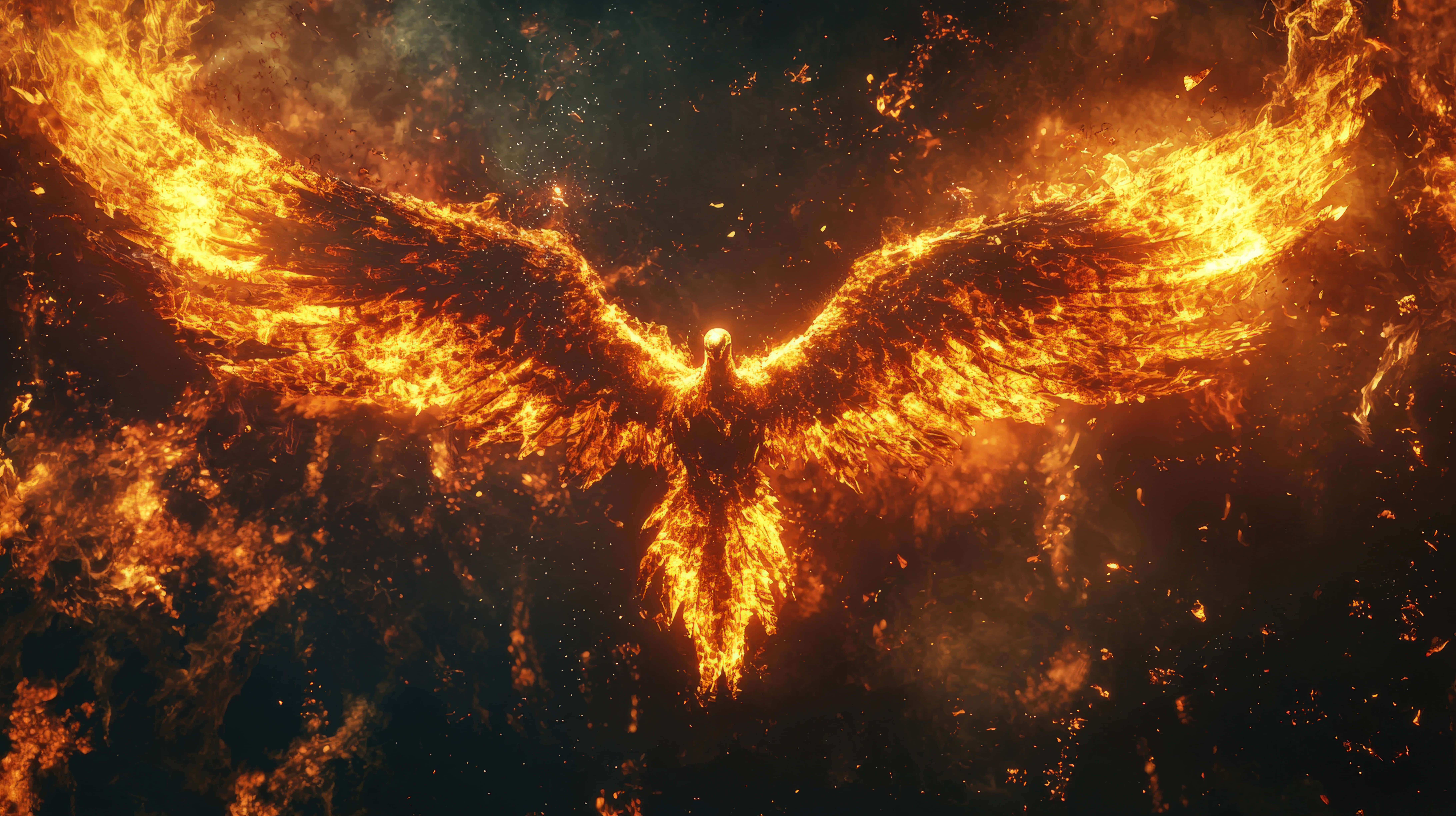 majestic phoenix, night sky, radiant flames, 8K Desktop Wallpaper