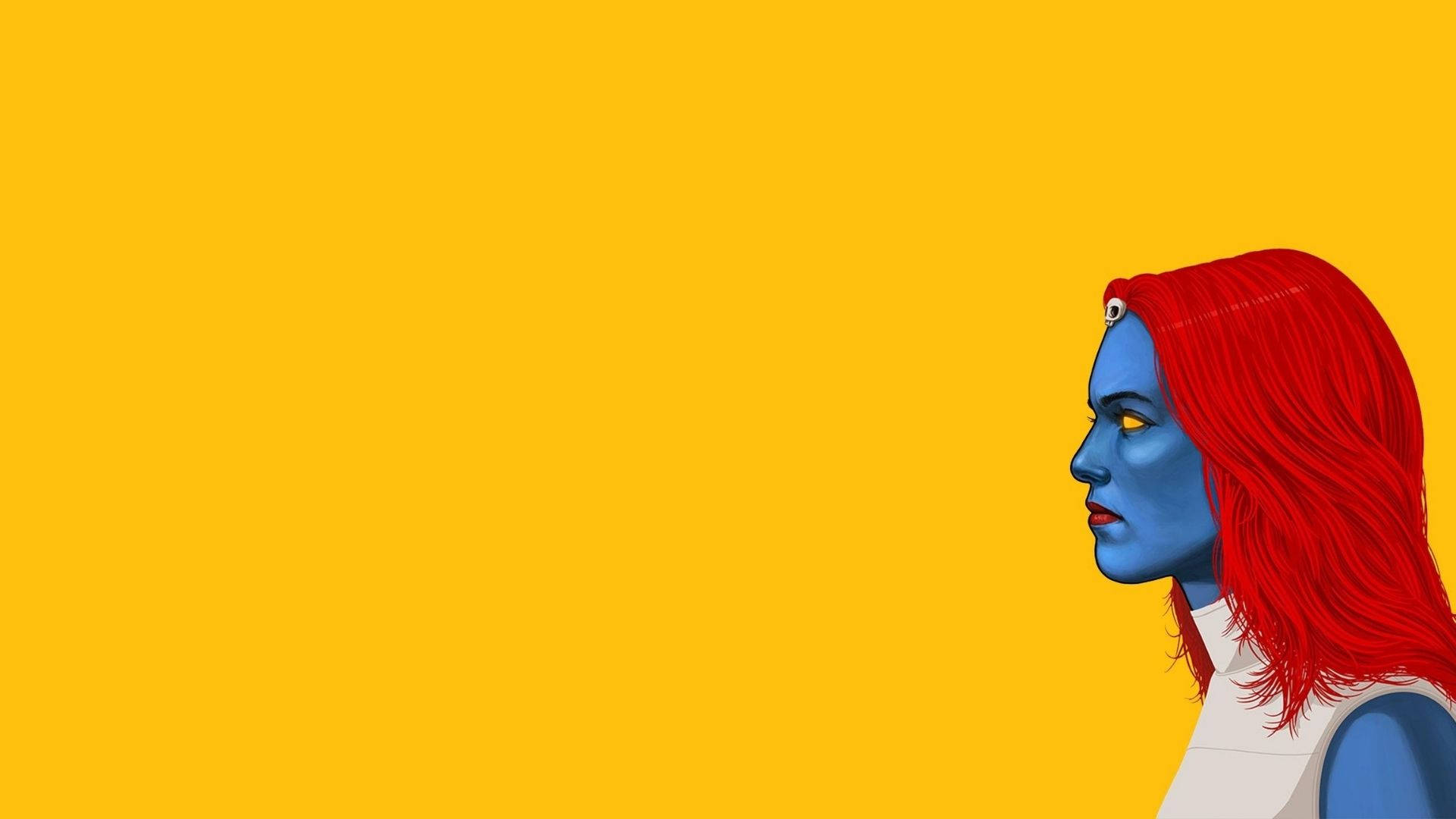 Mystique, blue-skinned, vibrant red hair, Full HD Desktop Wallpaper
