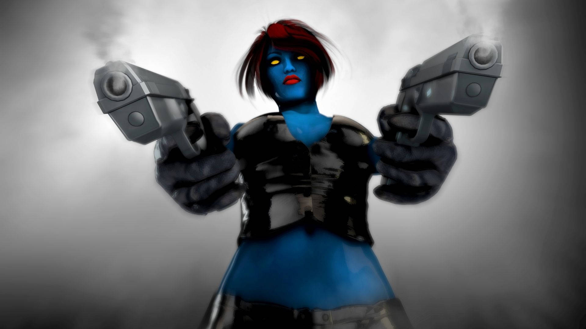 Mystique, double guns, blue-skinned mutant woman, Full HD Desktop Wallpaper