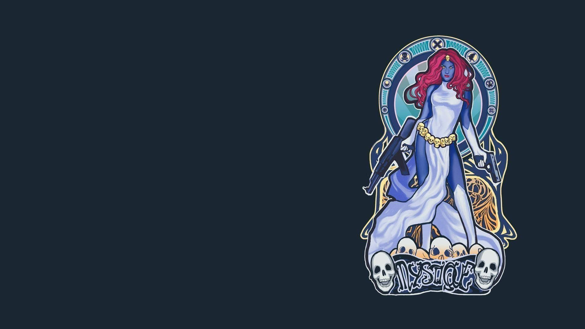 Mystique, blue-skinned, red hair, Full HD Desktop Wallpaper