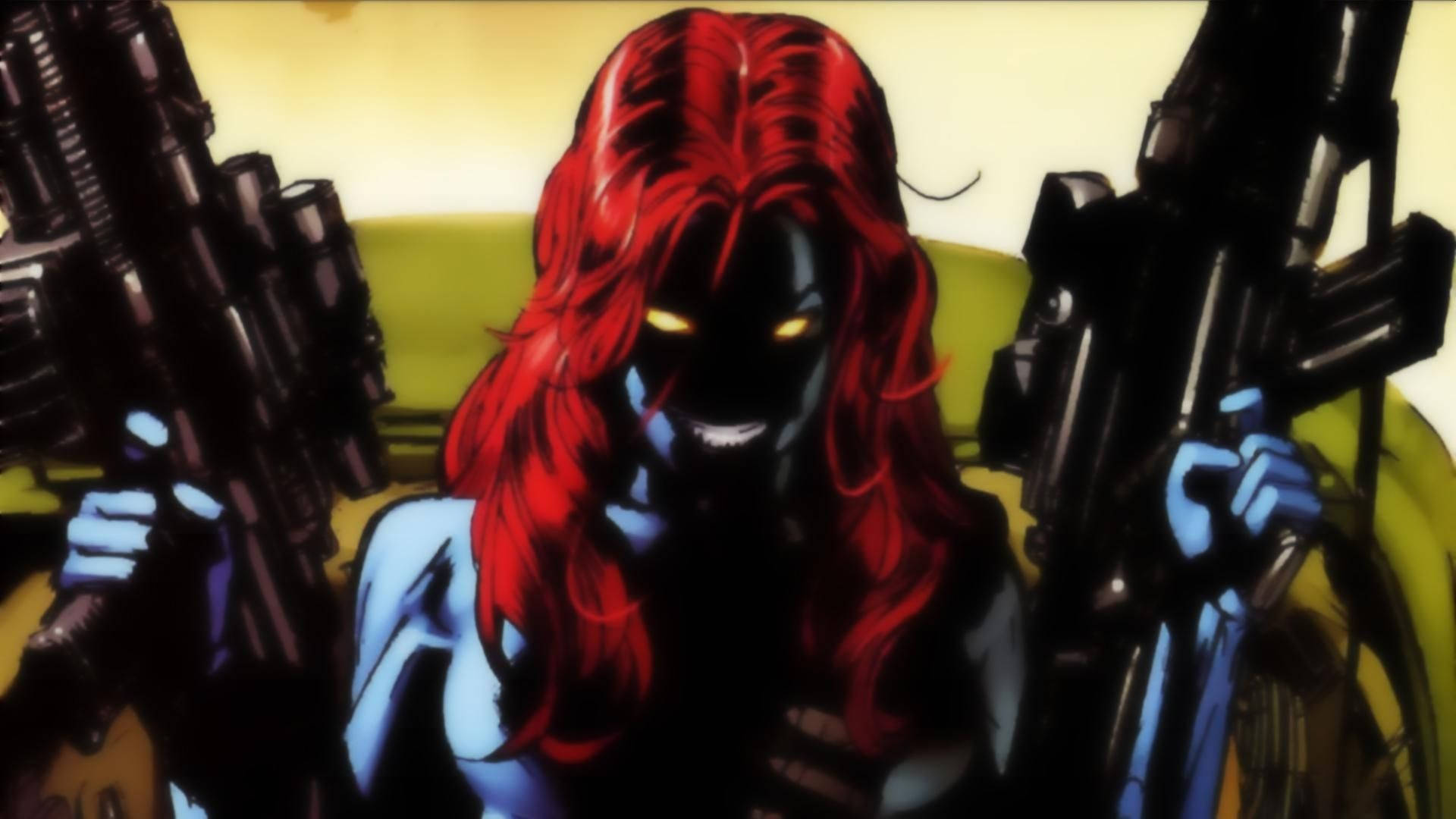 Mystique, evil smile, glowing yellow eyes, Full HD Desktop Wallpaper