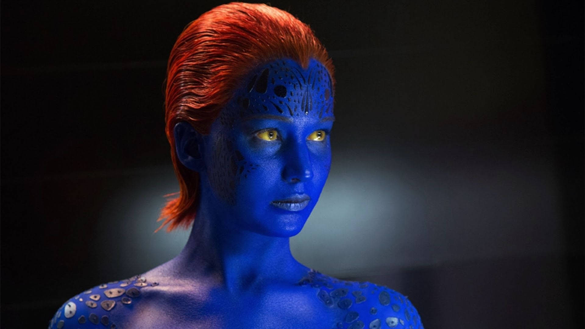 Mystique, blue-skinned, fiery red hair, Full HD Desktop Wallpaper