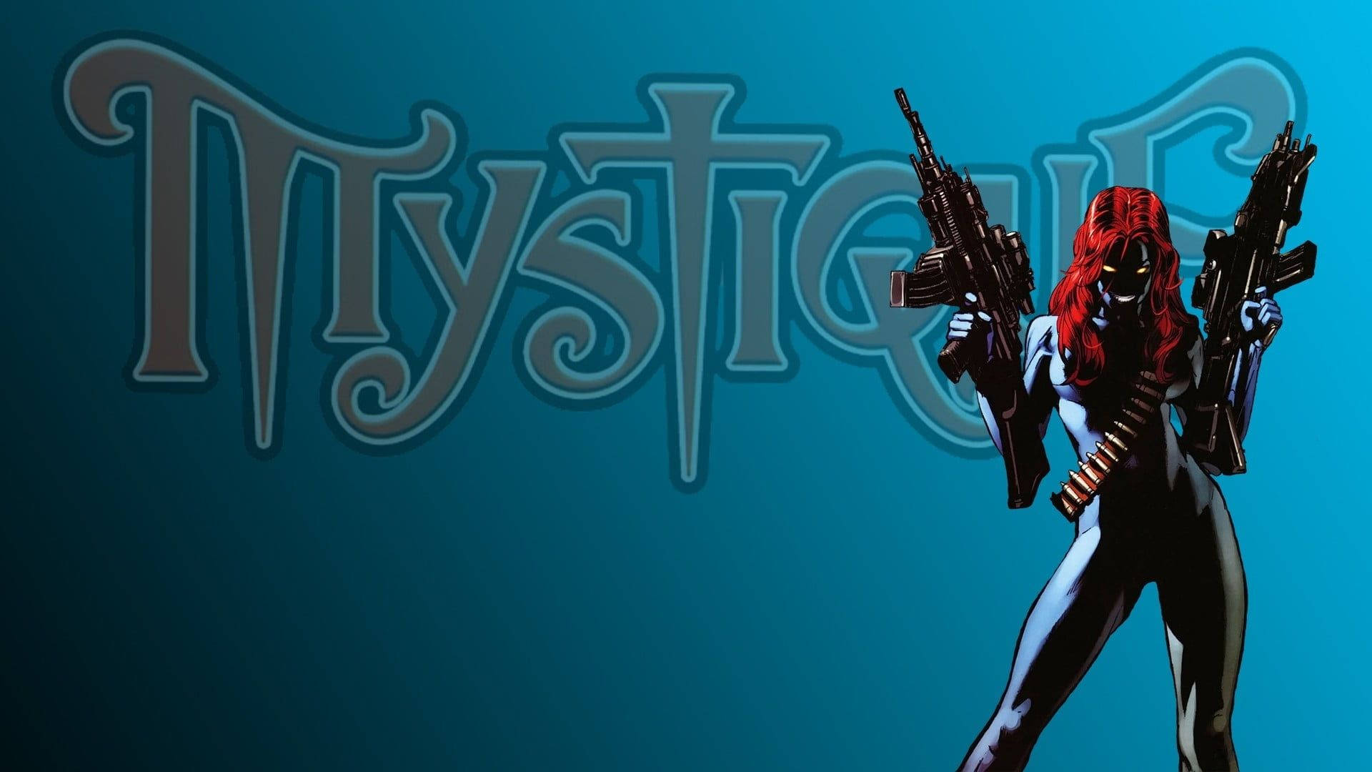 Mystique, red-haired superheroine, black and blue suit, Full HD Desktop Wallpaper