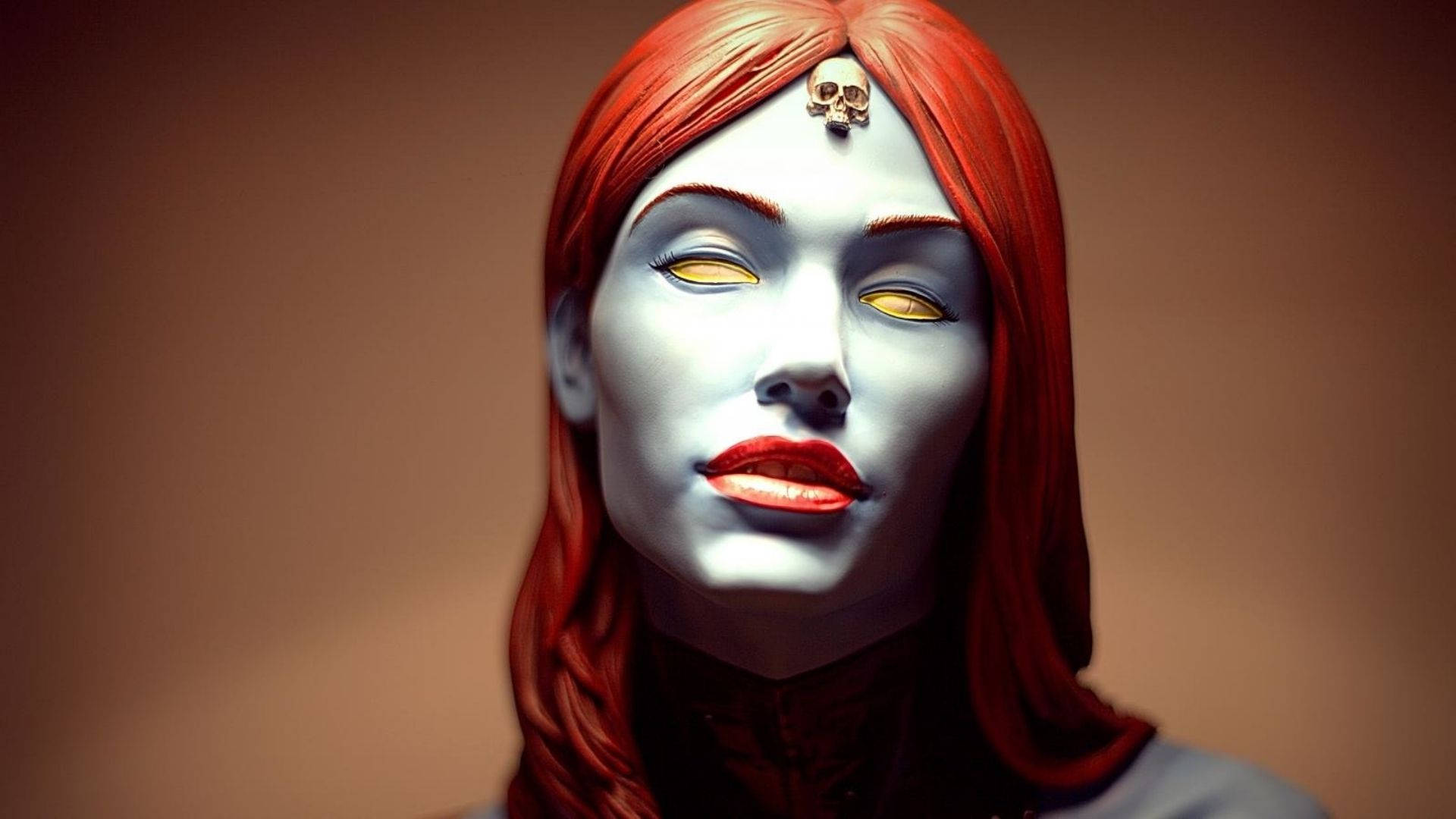 Lighting Mystique, pale blue skin, fiery red hair, Full HD Desktop Wallpaper