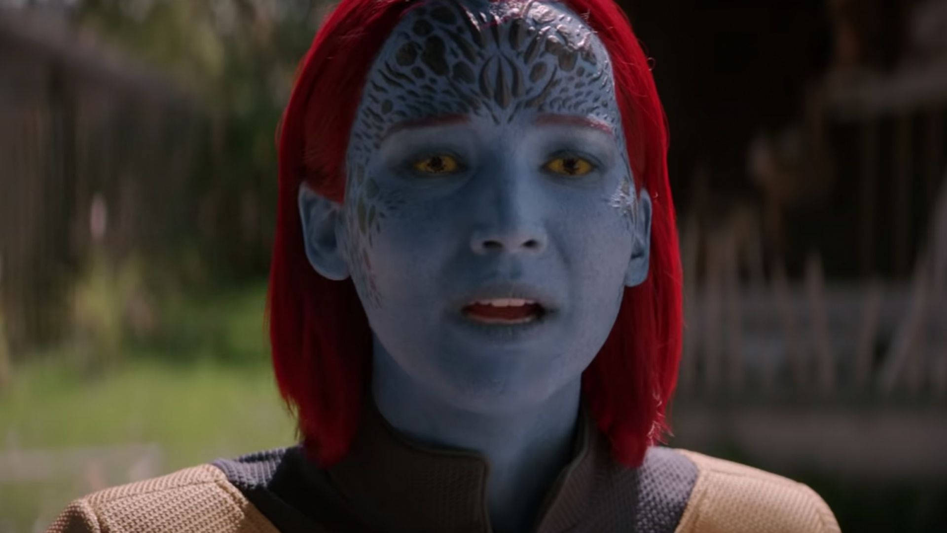 Mystique, blue-skinned alien woman, red hair, Full HD Desktop Wallpaper