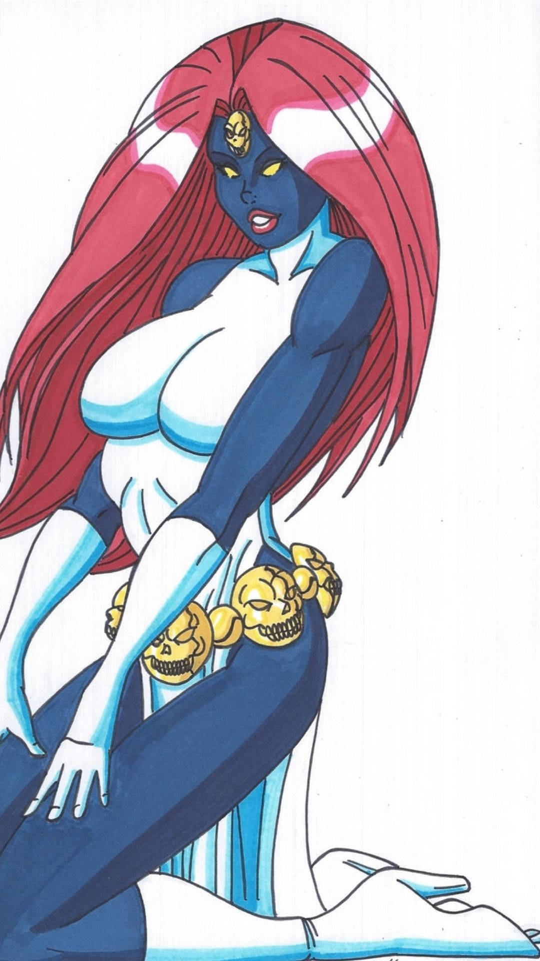 Seductive Mystique, blue-skinned, anime woman, Full HD Phone Wallpaper